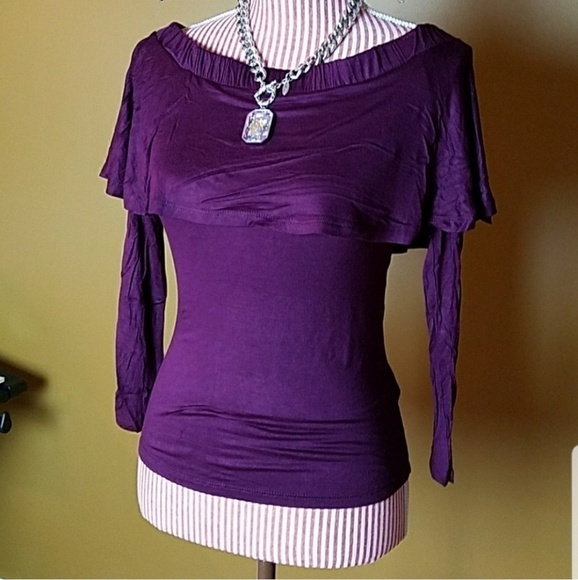 Purple Off the Shoulder Ruffle Top - Picture 3 of 3